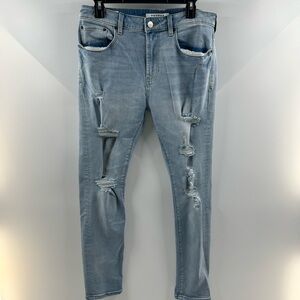 PacSun Men’s Light Wash Ripped Skinny Jeans – Size 30x32, Slim Taper Fit